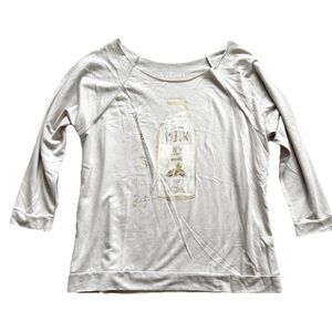 CUSTOM KETCHUP Cream “Almond Milk” Graphic Top Novelty Artsy Art to Wear Large